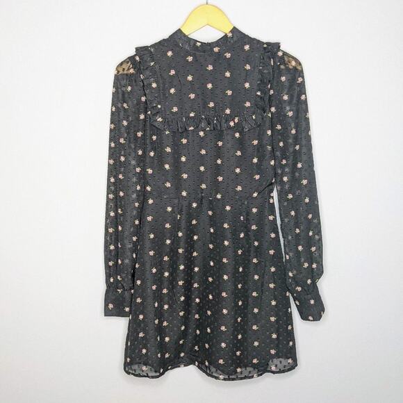 WAYF Black Long Sleeve Ruffle Bib Mini Dress S - Picture 1 of 12